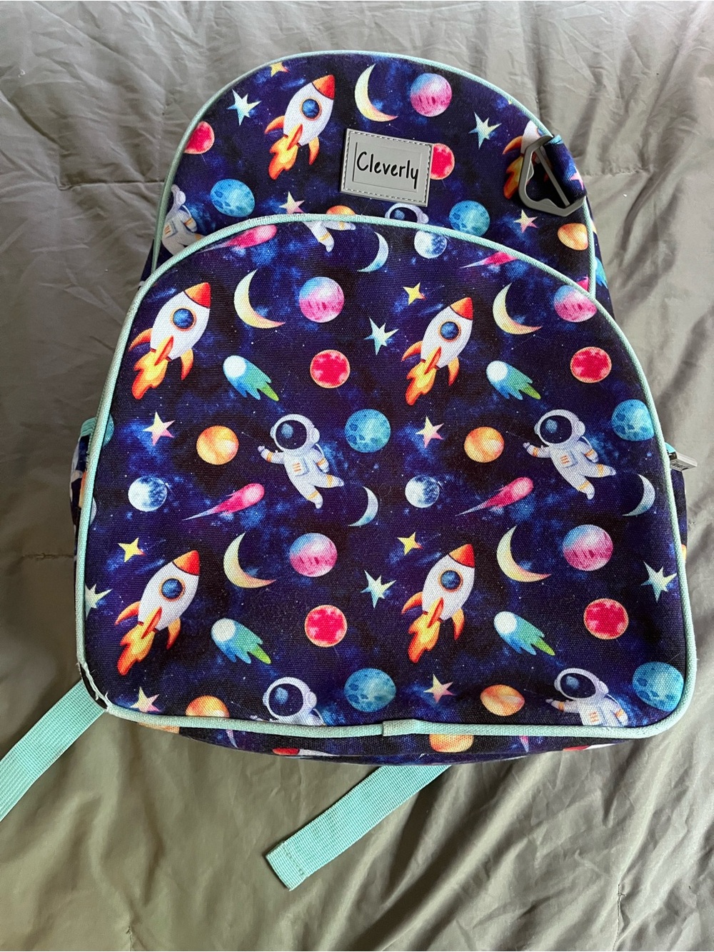 Cleverly Kids Rocket & Astronaut Backpack - Navy with Teal Trim